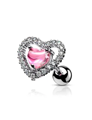 Piercing oreille cartilage hélix coeur zircon rose