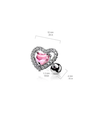 Piercing oreille cartilage hélix coeur zircon rose