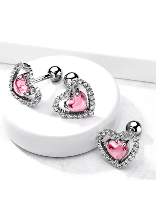 Piercing oreille cartilage hélix coeur zircon rose