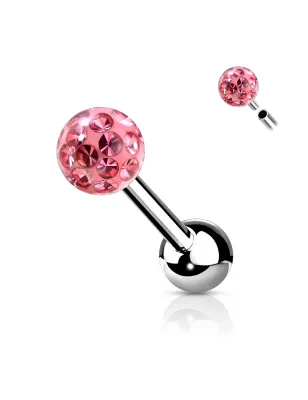 Piercing cartilage oreille à boule sertie de cristaux rose