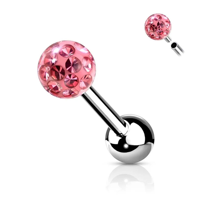 Piercing cartilage oreille à boule sertie de cristaux rose