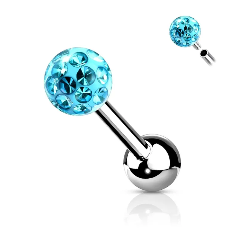 Piercing cartilage oreille à boule sertie de cristaux turquoise