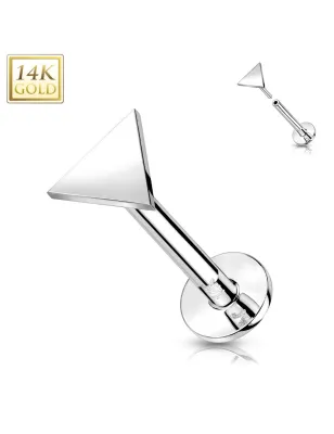 Piercing labret oreille or blanc 14 carats triangle