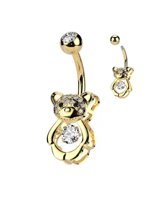 Piercing nombril ourson doré pavé de strass