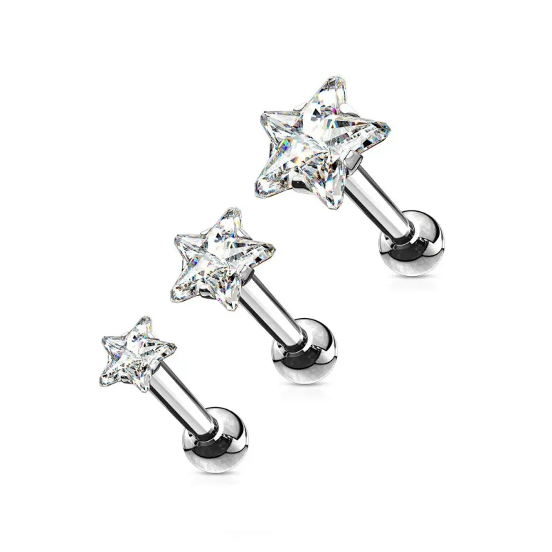 Lot de 3 Piercing oreille cartilage gemme étoile