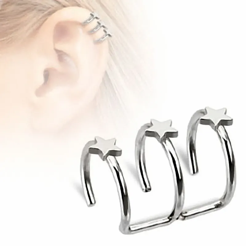 Faux Piercing oreille Cartilage Triple Etoiles