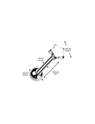 Piercing langue Etoile 5 mm en acier chirurgical