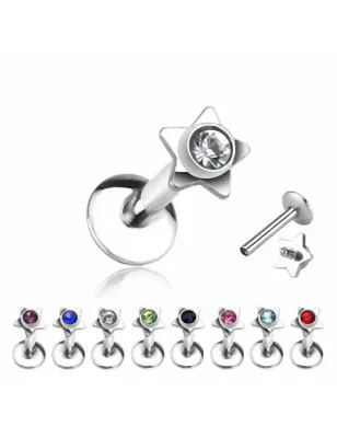 Piercing labret acier chirurgical Etoile Gemme