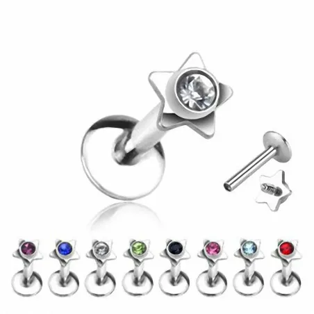 Piercing labret acier chirurgical Etoile Gemme