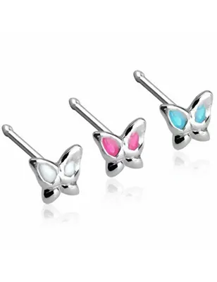 Piercing nez Argent 925/1000 Tige Droite Papillon