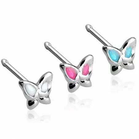 Piercing nez Argent 925/1000 Tige Droite Papillon