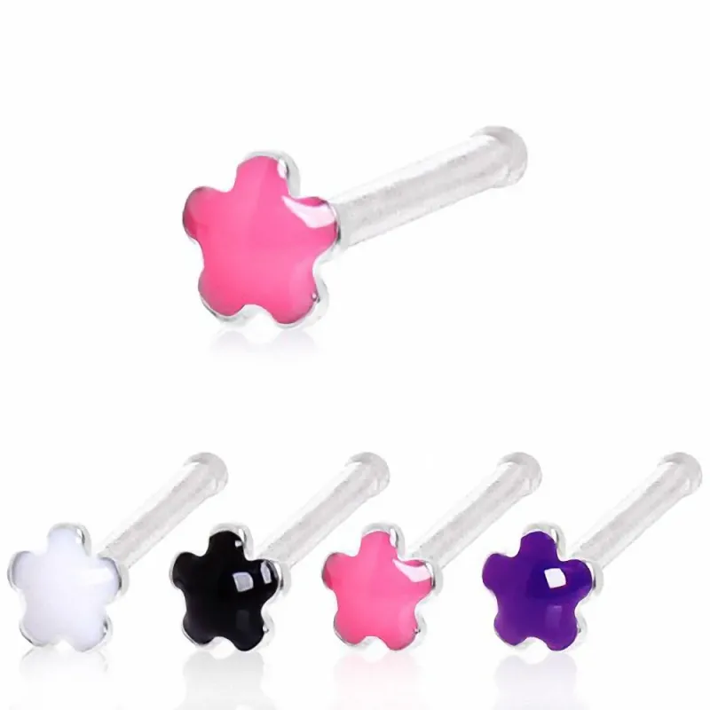 Piercing nez tige droite fleur epoxy