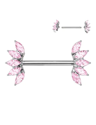 Piercing téton éventail marquise cristaux rose