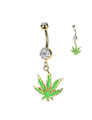 Piercing nombril doré feuille de cannabis