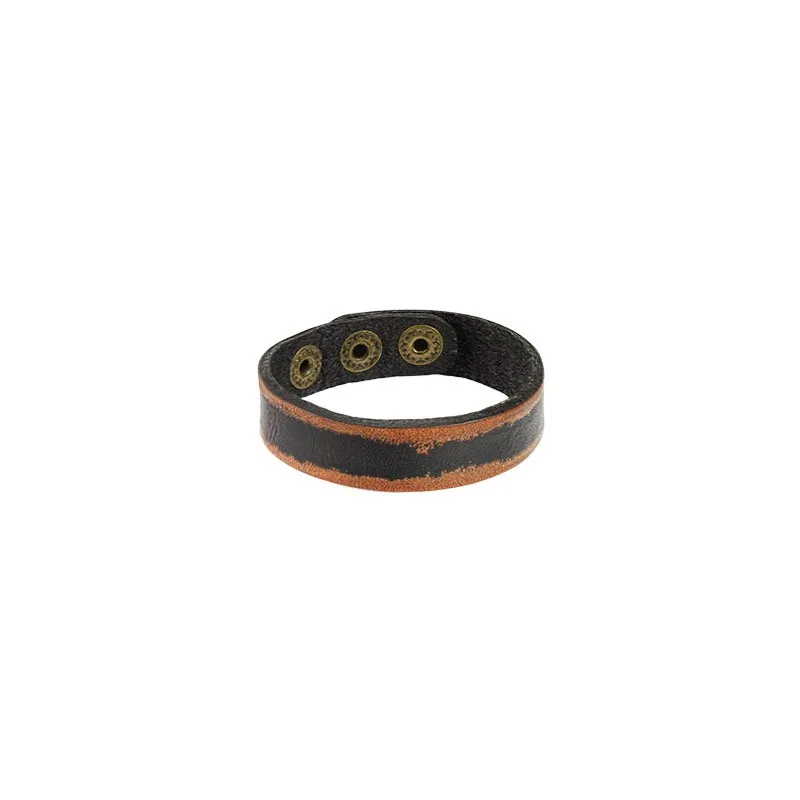 Bracelet Homme en Cuir Noir Bordures Marrons