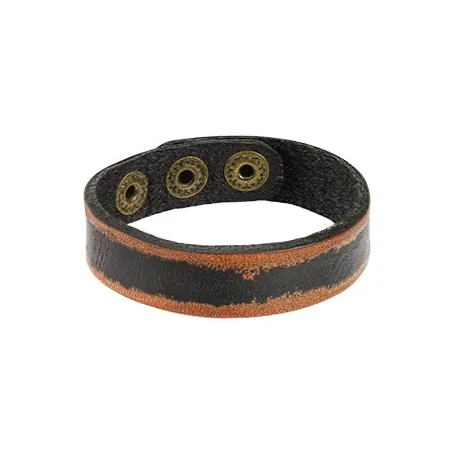 Bracelet Homme en Cuir Noir Bordures Marrons