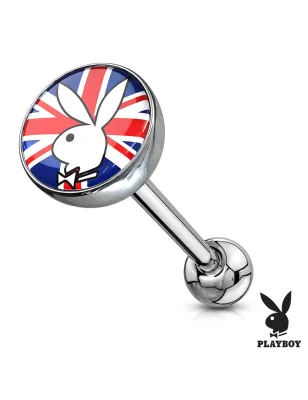 Piercing langue Playboy fond drapeau UK