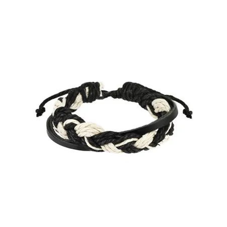 Bracelet Homme en Cuir Tressé Noir et Blanc