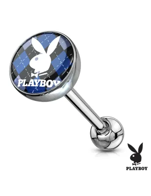 Piercing langue Playboy fond argyle bleu