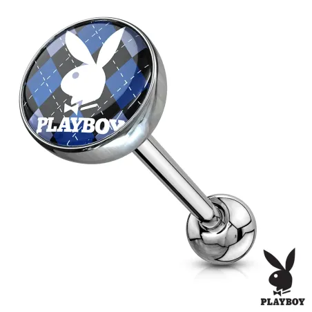 Piercing langue Playboy fond argyle bleu