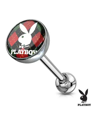 Piercing langue Playboy fond argyle rouge