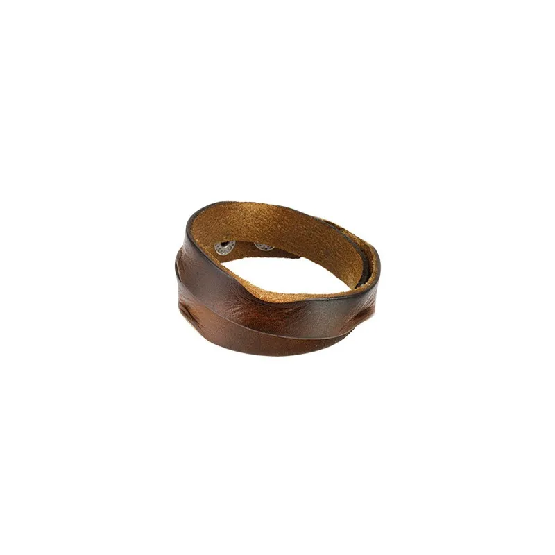 Bracelet Homme en Cuir Marron Bords Ecrasés