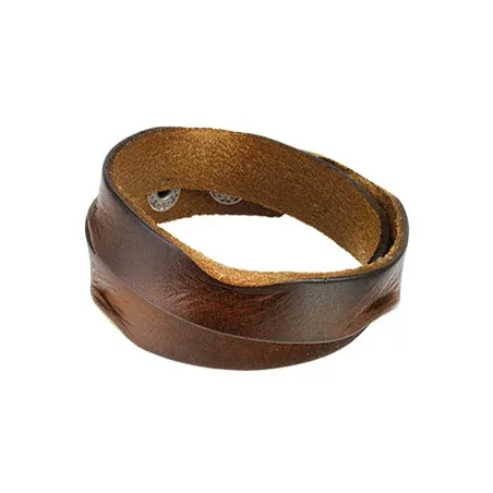 Bracelet Homme en Cuir Marron Bords Ecrasés