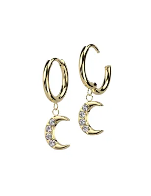 Boucles d'oreilles anneaux pendentif lune doré