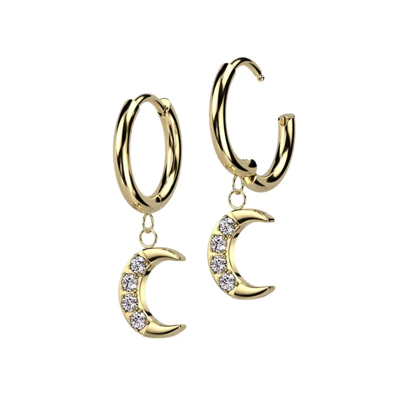 Boucles d'oreilles anneaux pendentif lune doré