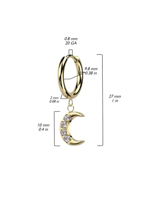 Boucles d'oreilles anneaux pendentif lune doré