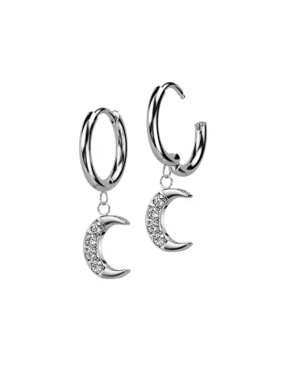 Boucles d'oreilles anneaux pendentif lune strass