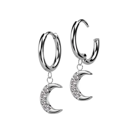 Boucles d'oreilles anneaux pendentif lune strass