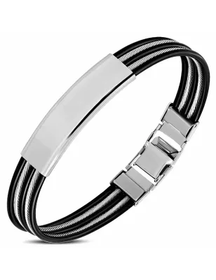 Bracelet homme celtique acier plaque et caoutchouc noir