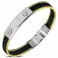 Bracelet homme acier doré plaque et caoutchouc noir