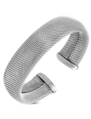 Bracelet manchette en acier argenté grille