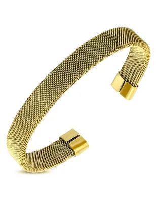 Bracelet manchette acier doré motif filet