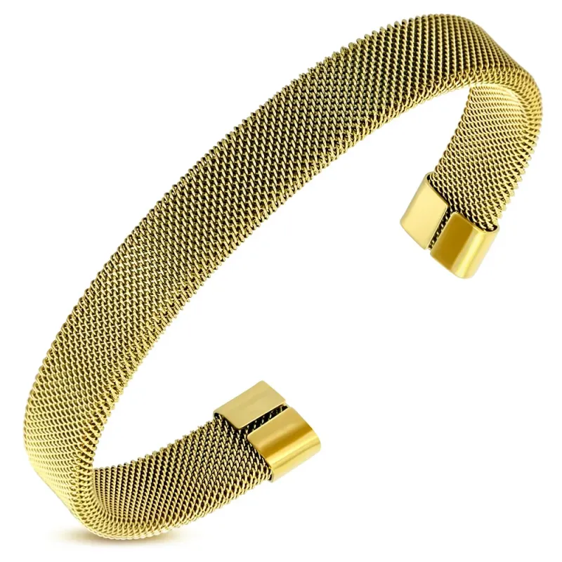 Bracelet manchette acier doré motif filet