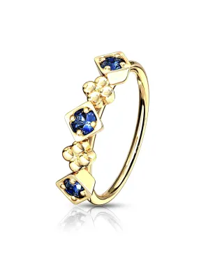 Piercing nez anneau carrés strass bleu