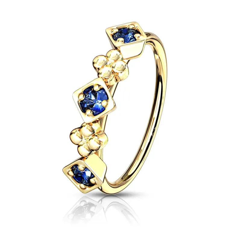 Piercing nez anneau carrés strass bleu