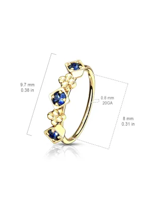 Piercing nez anneau carrés strass bleu