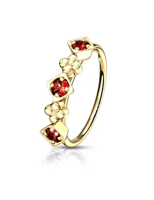 Piercing nez anneau carrés strass rouge