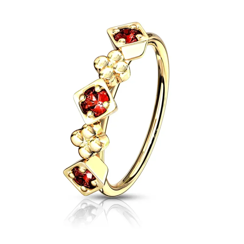 Piercing nez anneau carrés strass rouge