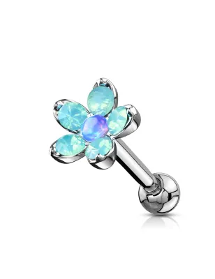 Piercing oreille hélix fleur opalite bleu