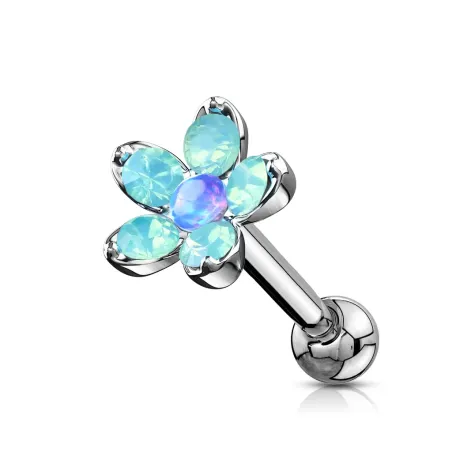 Piercing oreille hélix fleur opalite bleu