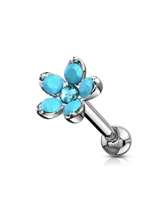 Piercing oreille hélix fleur opalite turquoise