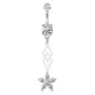 Piercing nombril pendentif losanges et fleur zircon