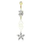 Piercing nombril pendentif losanges et fleur zircon plaqué or