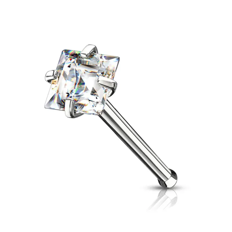 Piercing nez tige droite zircon blanc carré