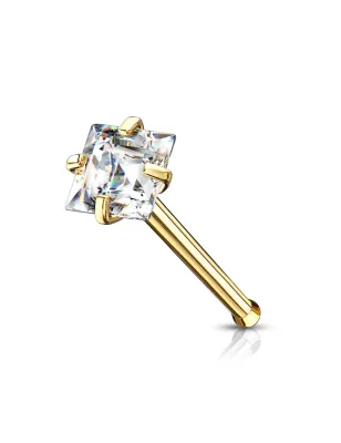 Piercing nez tige droite doré zircon blanc carré