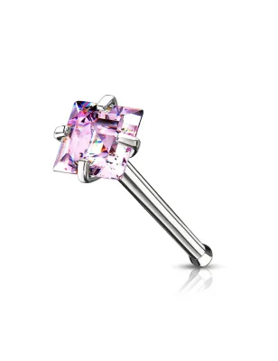 Piercing nez tige droite zircon rose carré